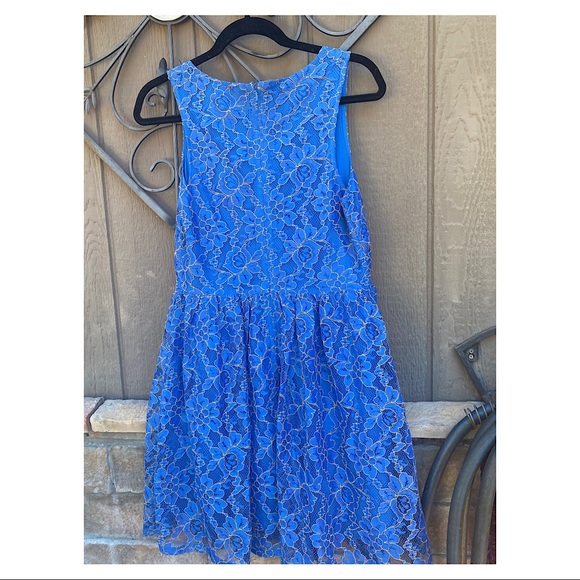 NWOT-Rhyme Los Angeles-Sz-M-blue & gold floral lace overlay dress - Picture 4 of 5